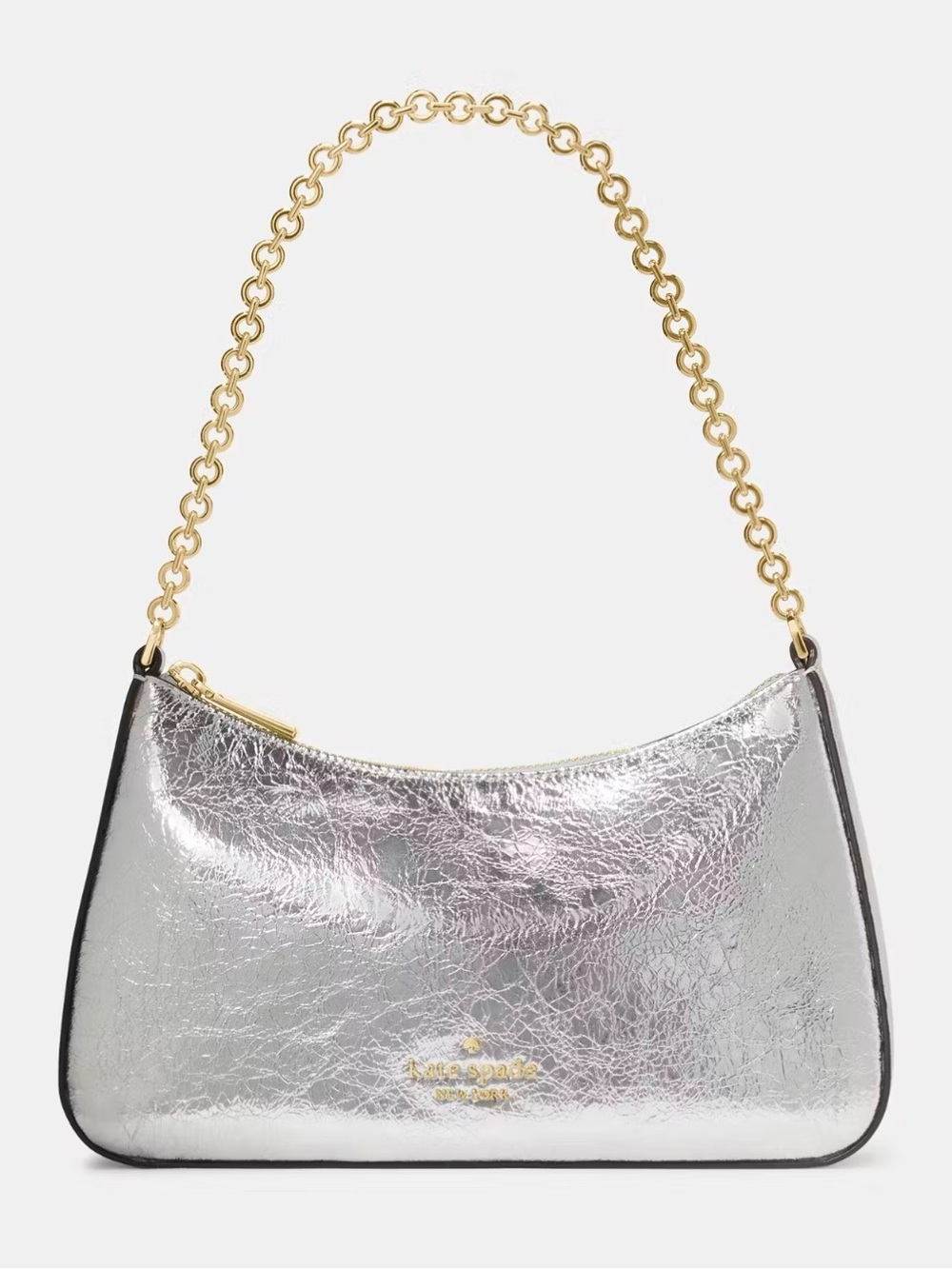 kate spade Silver Metallic Shoulder Bag with Gold Chain Strap